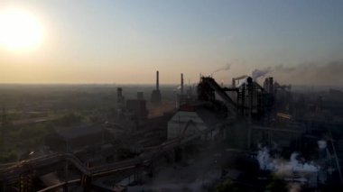 Steel Plant Industry Demis Pipe Pollution Emissions Flyover Drone 4K Video