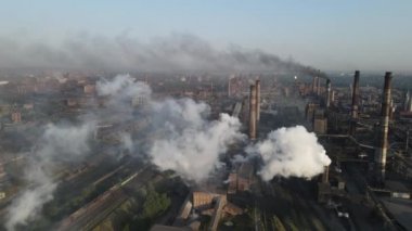 Steel Plant Industry Demis Pipe Pollution Emissions Flyover Drone 4K Video