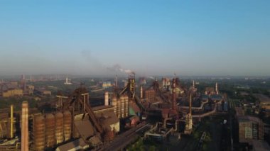 Steel Plant Industry Demis Pipe Pollution Emissions Flyover Drone 4K Video