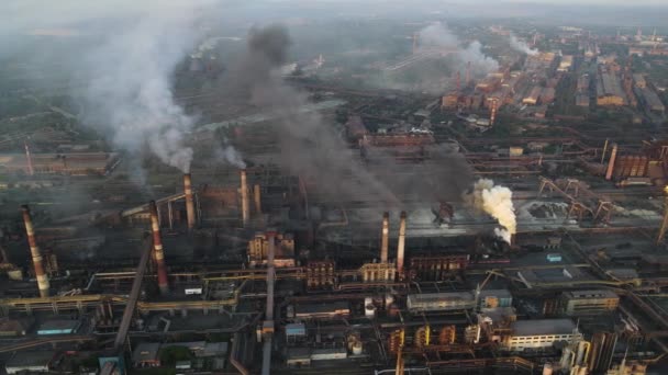 Steel Plant Industry Demis Pipe Pollution Emissions Flyover Drone Video — Stock videók