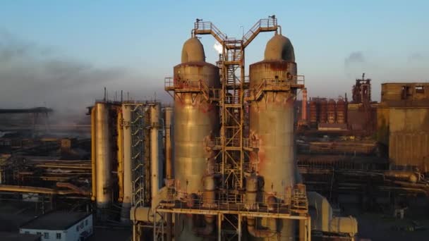 Steel Plant Industry Demis Pipe Pollution Emissions Flyover Drone Video — Vídeos de Stock