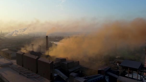 Steel Plant Industry Demis Pipe Pollution Emissions Flyover Drone Video — Stock videók