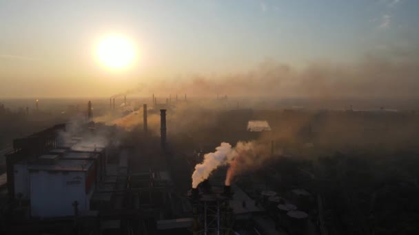 Steel Plant Industry Demis Pipe Pollution Emissions Flyover Drone Video — Stok video