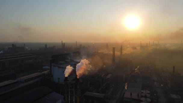 Steel Plant Industry Demis Pipe Pollution Emissions Flyover Drone Video — Stock videók