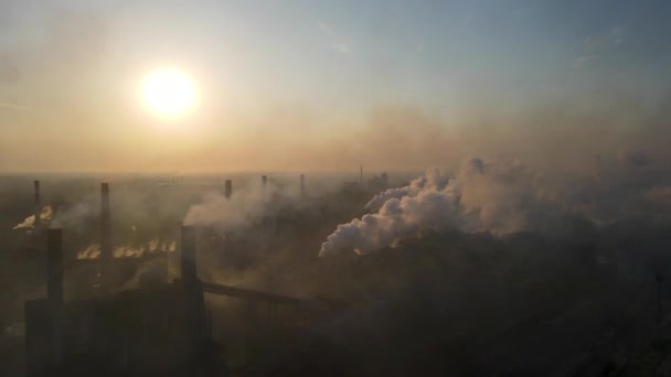 Steel Plant Industry Demis Pipe Pollution Emissions Flyover Drone Video — Stock Video