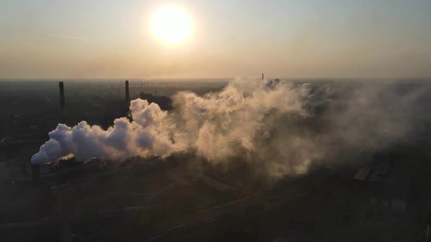 Steel Plant Industry Demis Pipe Pollution Emissions Flyover Drone Video — 비디오