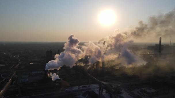 Steel Plant Industry Demis Pipe Pollution Emissions Flyover Drone Video — Vídeo de stock