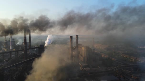 Steel Plant Industry Demis Pipe Emissions Flyover Drone Video — Stock video