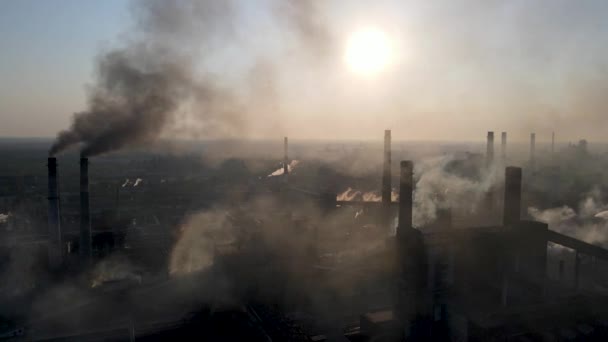 Steel Plant Industry Demis Pipe Pollution Emissions Flyover Drone Video — 비디오