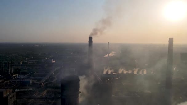 Steel Plant Industry Demis Pipe Pollution Emissions Flyover Drone Video — ストック動画