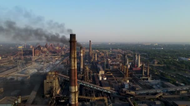 Steel Plant Industry Demis Pipe Emissions Flyover Drone Video — Stock video