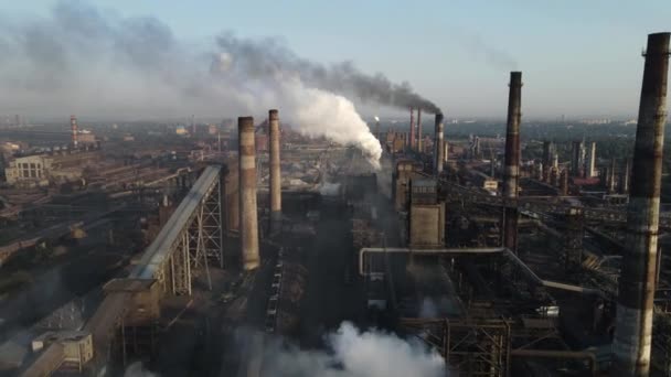 Steel Plant Industry Demis Pipe Emissions Flyover Drone Video — Stock video