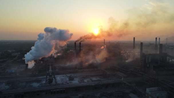 Steel Plant Industry Demis Pipe Pollution Emissions Flyover Drone Video — Vídeos de Stock