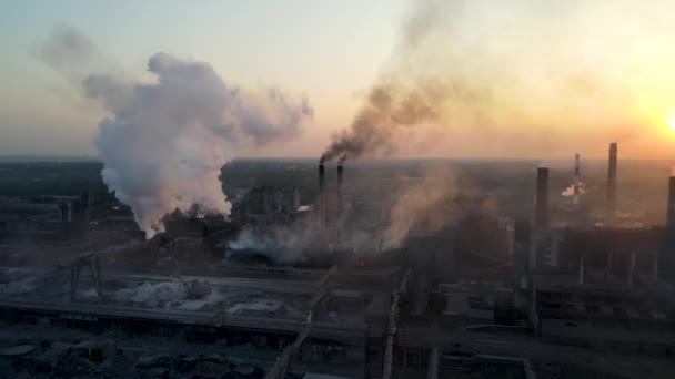 Steel Plant Industry Demis Pipe Pollution Emissions Flyover Drone Video — 图库视频影像