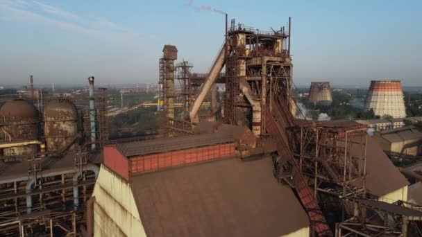 Steel Plant Industry Demis Pipe Pollution Emissions Flyover Drone Video — Vídeos de Stock