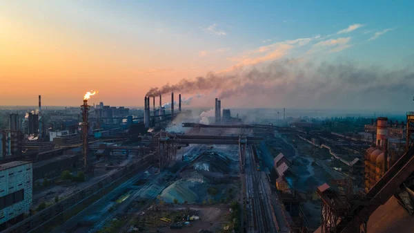 Metallurgical Plant Heavy Industry Poor Ecology Top View Smoke Chimneys — Stock Photo, Image