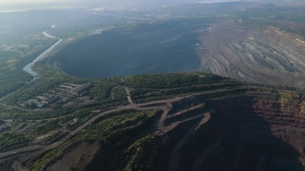 Huge Iron Ore Quarry Iron Ore Mining Aerial Video Filming — Stock Video