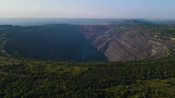 Huge Iron Ore Quarry Iron Ore Mining Aerial Video Filming — Stock Video