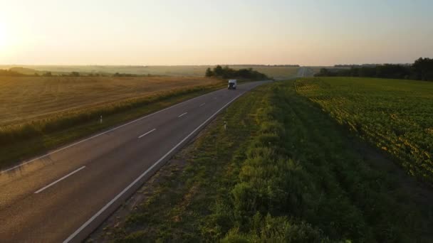 Motorväg Motorväg Passerande Bilar Drönarvideoinspelning Video — Stockvideo