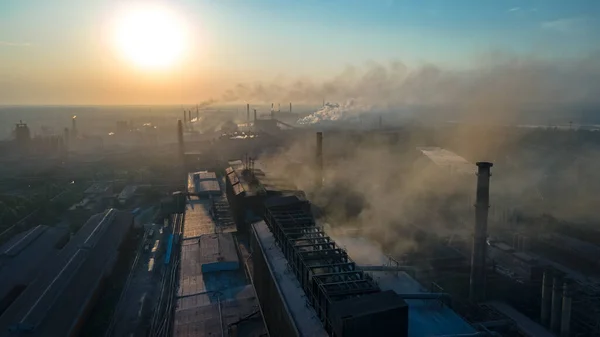 Metallurgical Plant Heavy Industry Poor Ecology Top View Smoke Chimneys — Stock Photo, Image