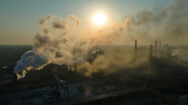 Planta Metalúrgica Industria Pesada Ecología Pobre Vista Superior Humo Las — Foto de Stock