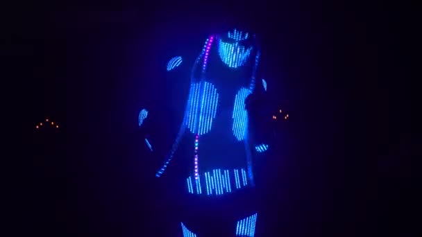 Disco Club Dancing Glowing Aliens People Costumes Light Music — Stock Video
