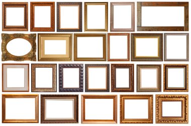 Beyaz arka planda izole edilmiş resim çerçeveleri antika altın yaldızlı gümüş