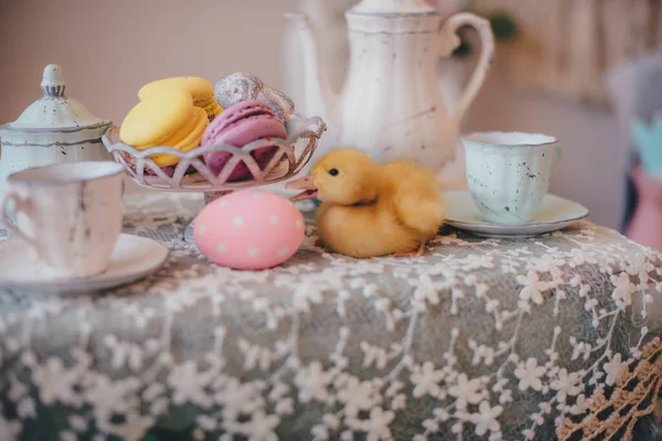 Little Yellow Duckling Easter Table — Stock Photo, Image