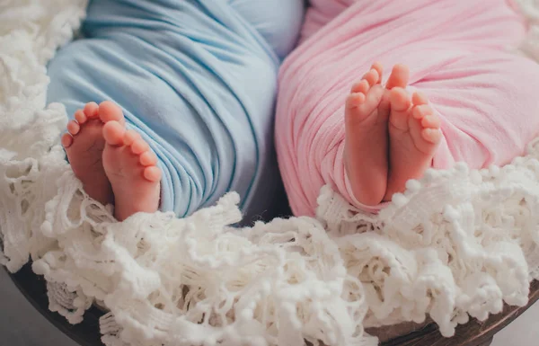 Piciorul Gemenilor Nou Născuți Băiat Fată — Fotografie, imagine de stoc