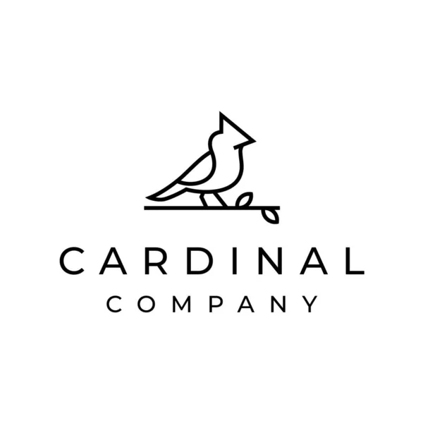 Cardinal Bird Logo Design Line Outline Monoline Art Style — Stock Vector