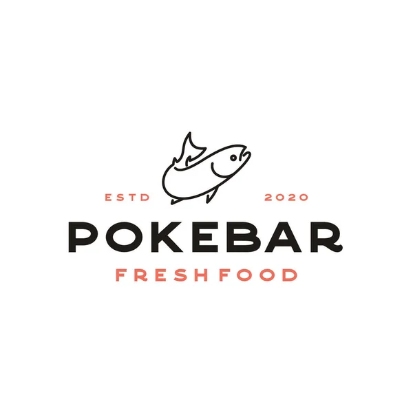 Line Art Salmon Poke Bar Logo Desain Inspirasi Vektor - Stok Vektor