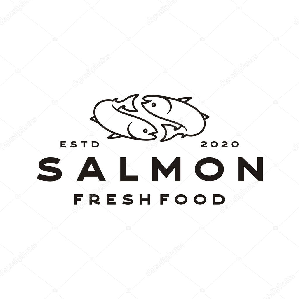 Line Art Salmon Poke Bar Logo design inspiration vector