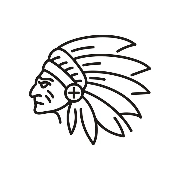 American Native Indian Główny Headdress Linii Sztuki Logo Design Inspiracji — Wektor stockowy