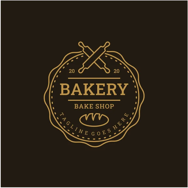 Vintage Retro Bakery Bake Shop Stamp Badge Logo Design Line — Stock Vector