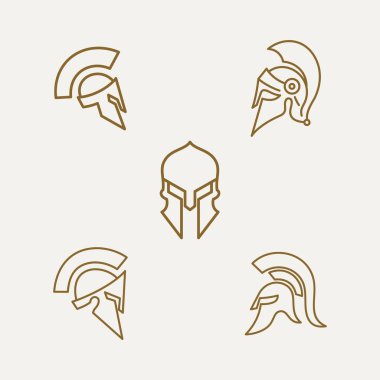 Spartalı Sparta minimalist çizgi sanat logosu, Spartalı Miğfer Logosu tasarım vektör çizim paketi