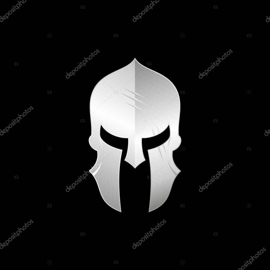 Sparta / Spartan warrior helmet logo, metallic silver Warrior helmet logo design