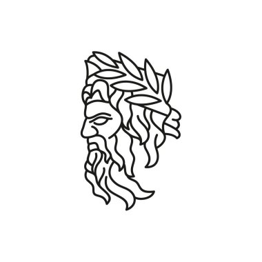 Greek god Zeus Line Art Logo. Ancient Greek God Sculpture Philosopher. Face Zeus Triton Neptune Logo Design clipart