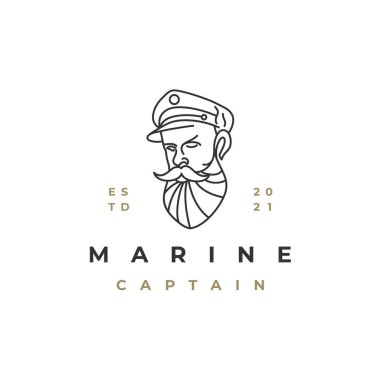 Denizci, Çizgi Sanat Gemisi Kaptan logo tasarım vektörü