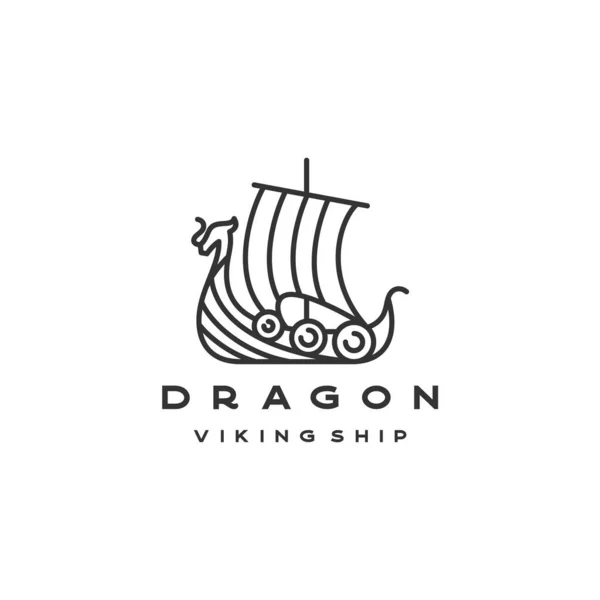 Linha Arte Viking Navio Logo Design Vector —  Vetores de Stock