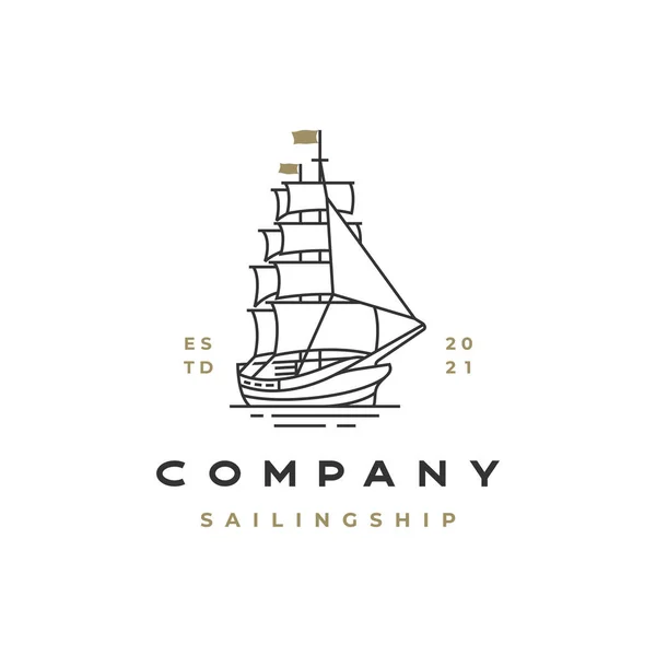 Vintage Retro Line Art Sailing Ship Logo Design — Stock Vector