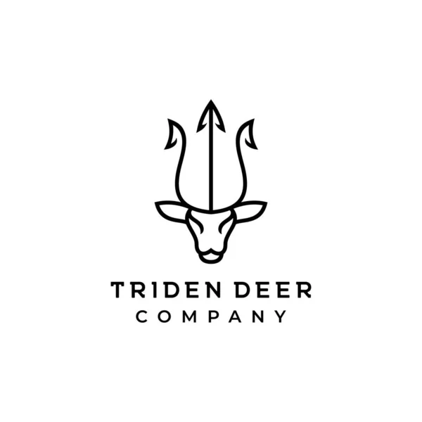 Deer Trident Line Art Logo Vector Icon Illustration Design — 스톡 벡터