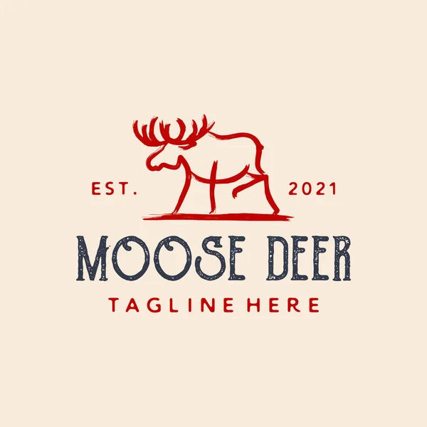 Moose Deer Dry Ink Brush Logo Vector Icon Illustration Design — 스톡 벡터