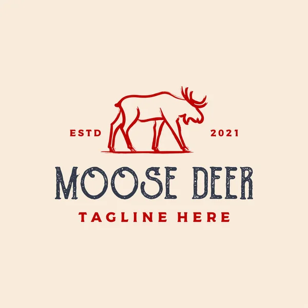 Moose Deer Dry Ink Brush Logo Vector Icon Illustration Design — 스톡 벡터