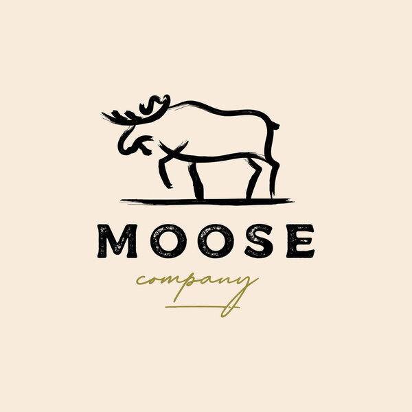 Moose Deer dry ink brush logo vector icon illustration design