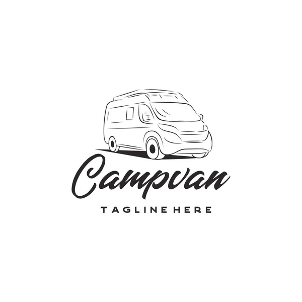 Kamp minibüsü logosu, amblemler ve rozetler. Eğlence aracı illüstrasyonu