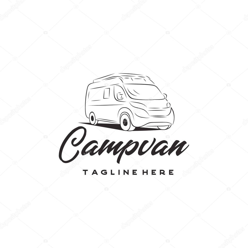 Camper van logo, emblems and badges. Recreational vehicle illustration