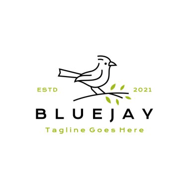 Çizgi sanatı Mavi Jay kuş logosu tasarımı vektör çizimi