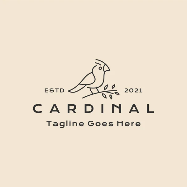 Vintage Hipster Line Arte Cardinal Bird Logo Design Vector Illustrazione — Vettoriale Stock