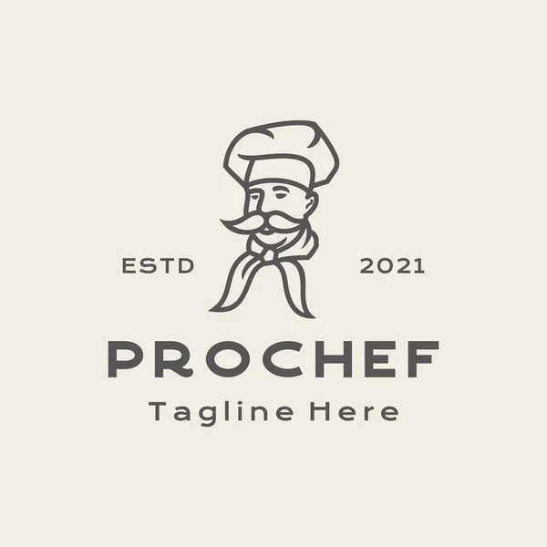 Vintage Hipster Line Art Chef Restaurant 디자인 아이콘 — 스톡 벡터