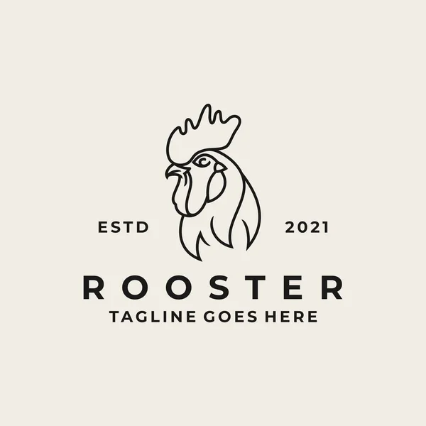 Vintage Line Arte Rooster Cabeça Logotipo Design Ícone Ilustração — Vetor de Stock
